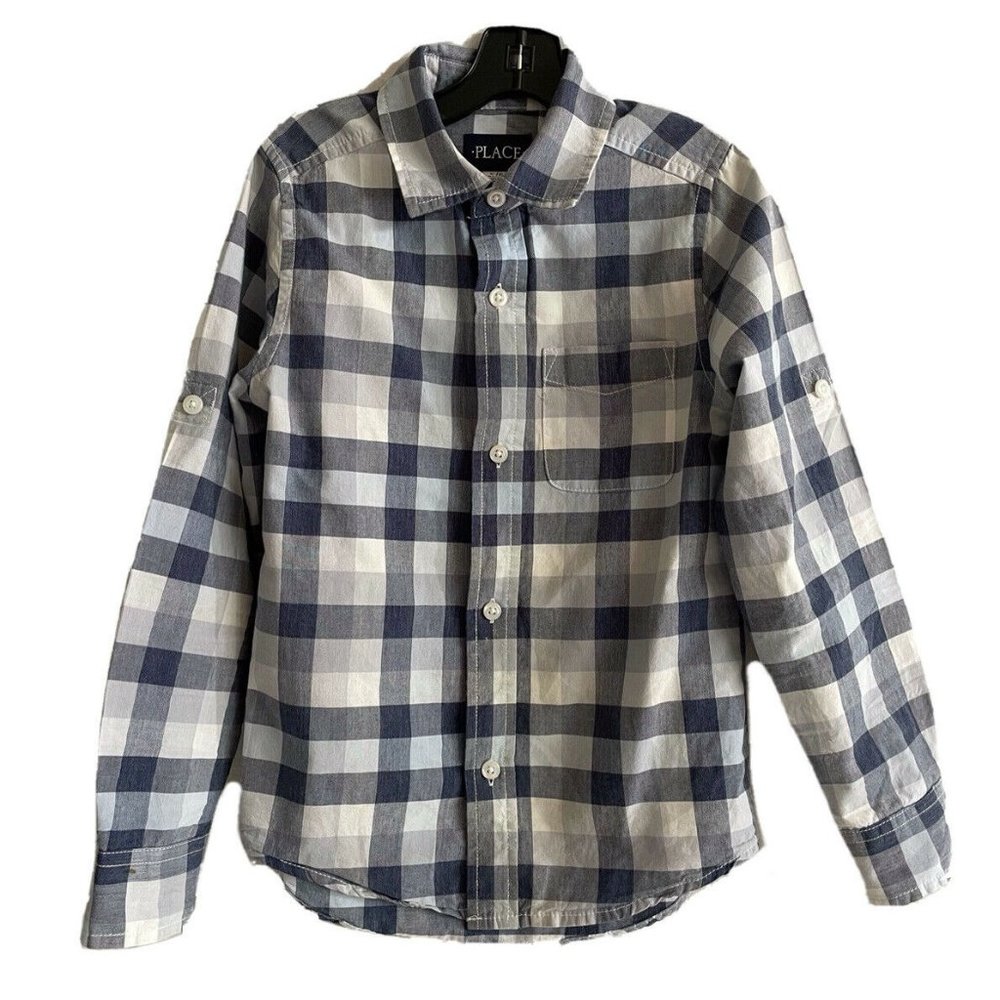 Place Women’s Shirt Blue Button-Down100%Cotton Checkered Long Sleeves Size SP